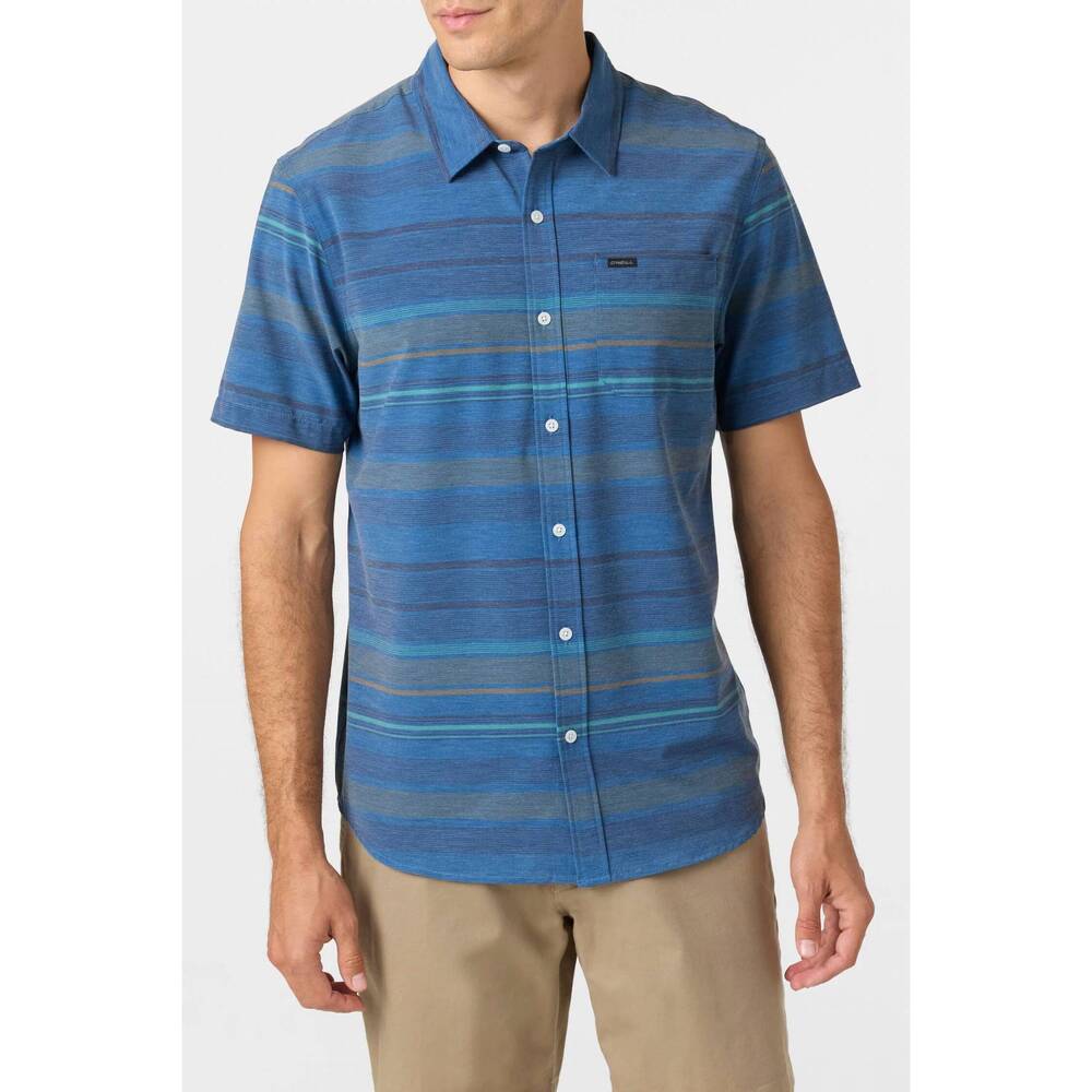 NEW O'NEILL trvlr upf traverse shirt in striped midnight navy